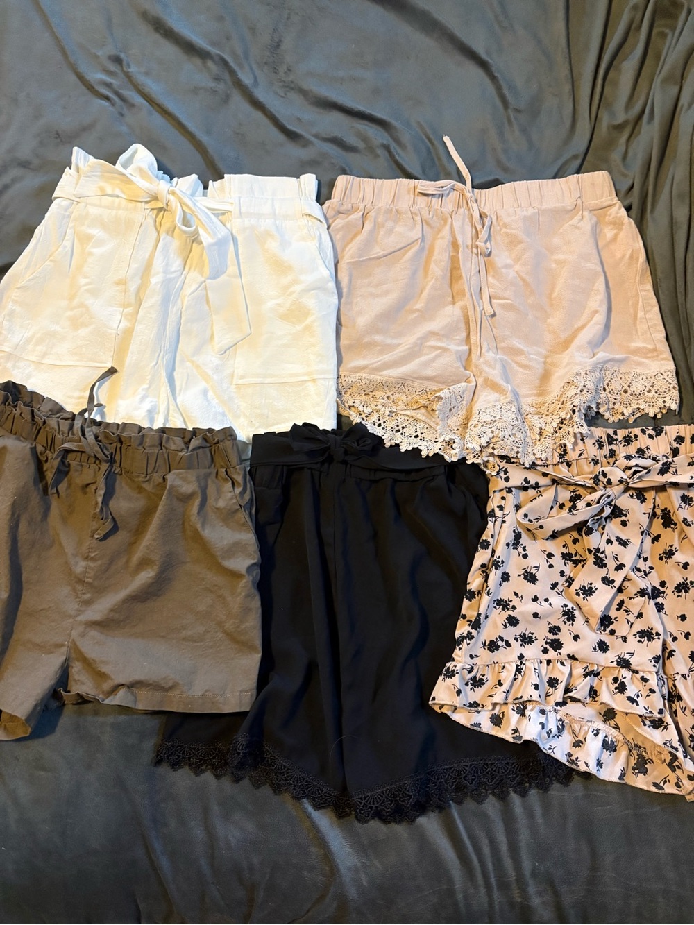 🔥SHEIN White, Khaki, Black, Brown, Floral Pink Paperbag Waist Shorts Bundle🔥 - Picture 1 of 5
